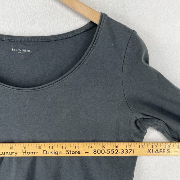 EILEEN FISHER Top S Cotton Interlock Jersey Scoop Neck 3/4 Sleeve Gray - Picture 11 of 13